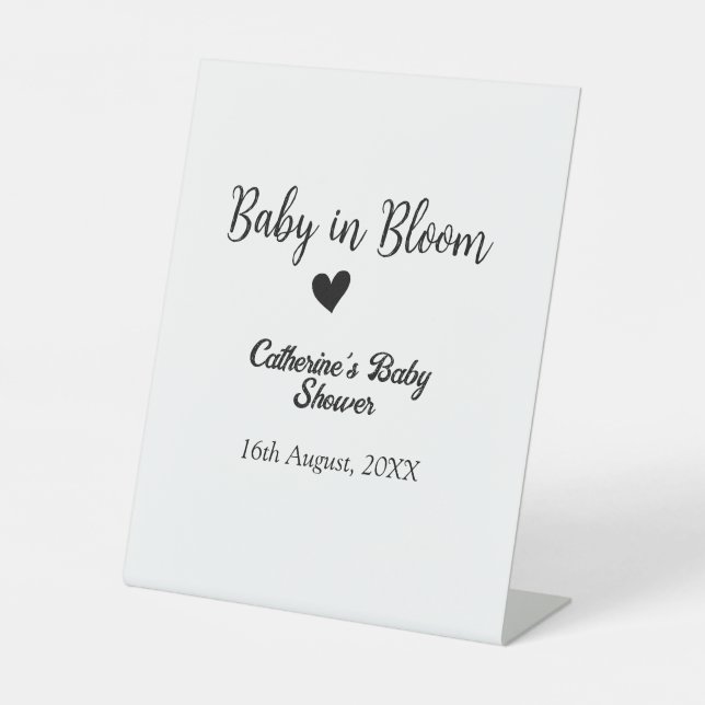 Expositor En L Baby in bloom baby shower simple black heart date (Anverso)