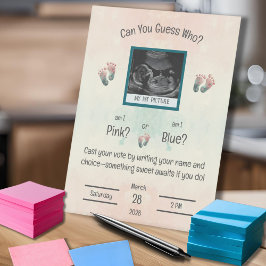 Expositor En L Baby Shower "Adivina quién" de género revela ultra