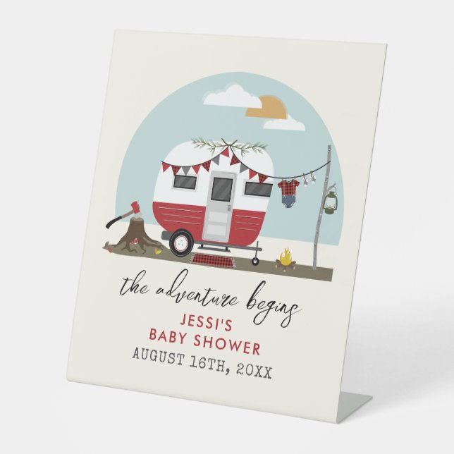 Expositor En L Baby Shower Adventure Red Camper Lumberjack (Anverso)