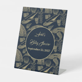 Expositor En L Baby Shower azul de ballena náutica vintage