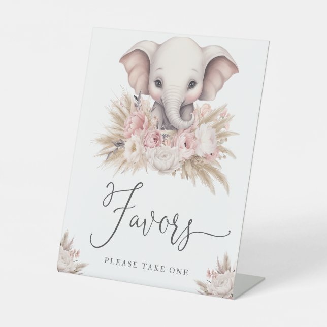 Expositor En L Baby Shower Chica de elefante rosa lindo boho favo (Anverso)