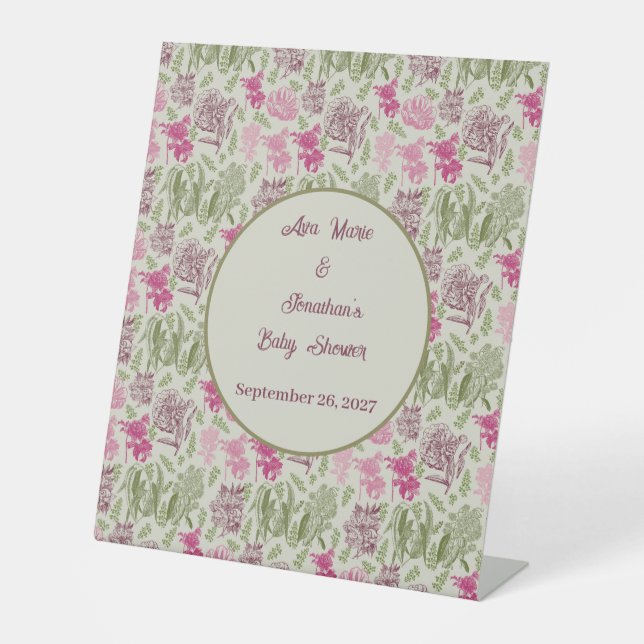 Expositor En L Baby Shower Chica de Eucalyptus Peony Botánico (Anverso)