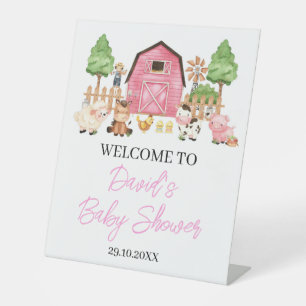 Expositor En L Baby Shower de animales de granja rosa