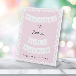 Expositor En L Baby Shower de bienvenida rosa de Cielito Lindo