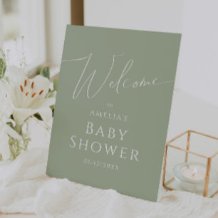 Expositor En L Baby Shower De Bienvenida Verde De Sage Whimsical