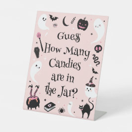 Expositor En L Baby Shower de Halloween rosa adivina cuántos cane