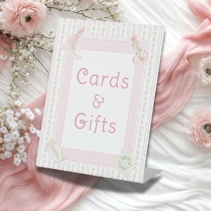 Expositor En L Baby Shower de tarjetas y regalos náuticos rosados