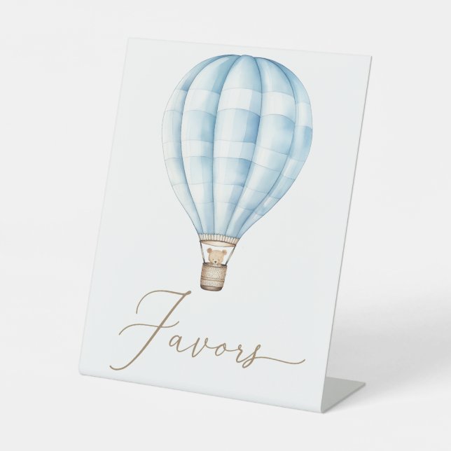Expositor En L Baby Shower Favors de Blue Hot Air Balloon (Anverso)