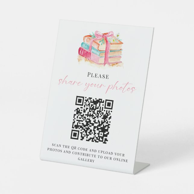 Expositor En L Baby Shower QR Code Share your Photos Books Theme (Anverso)