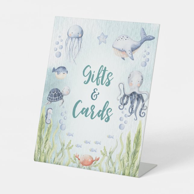 Expositor En L Bajo el mar Baby Shower entrega Rótulo Pedestal (Anverso)