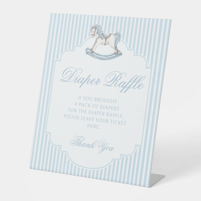 Expositor En L Balancín azul caballo bebé ducha pañal rifa (Anverso)