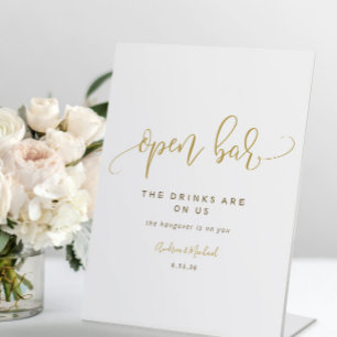 Expositor En L Bar abierto Boda Rótulo Swirly Calligraphy Gold
