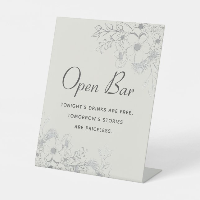 Expositor En L Bar abierto con flores de marfil Boda Rótulo peato (Anverso)
