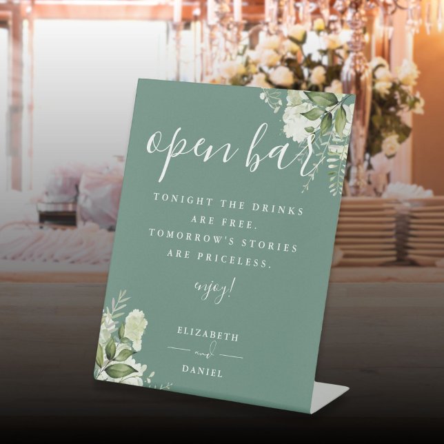 Expositor En L Bar Abierto con Flores Eucalyptus Green Elegenne (Eucalyptus Green Elegant Greenery Floral Open Bar Pedestal Sign)