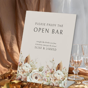 Expositor En L Bar abierto de Boda neutral floral marrón rústico