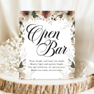 Expositor En L Bar abierto en recepción de boda floral de Cottage