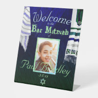 Bar azul oscuro Mitzvah Rótulo con Shawls de oraci