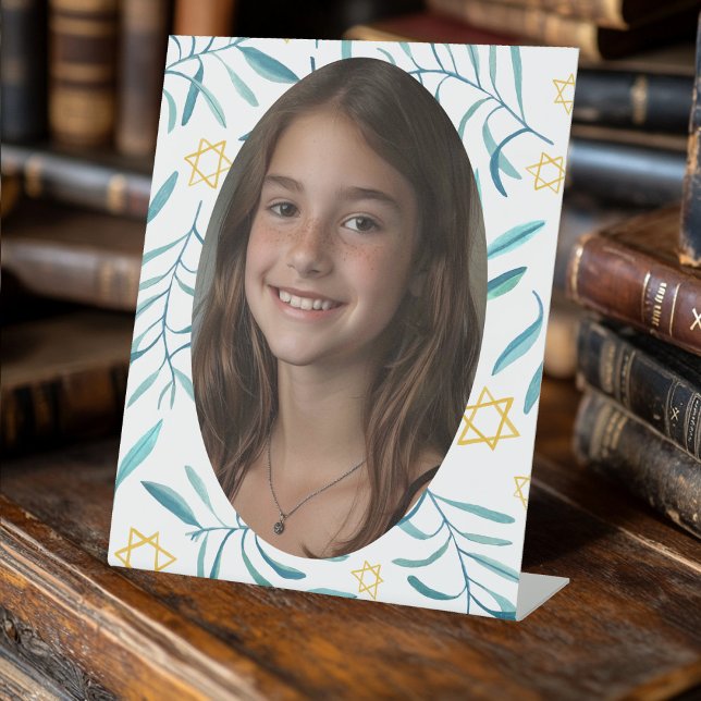 Expositor En L Bar Bat Mitzvah Boda judío Personalizado de Botáni (Bar Bat Mitzvah Jewish Wedding Botanicals Custom Pedestal Sign
)