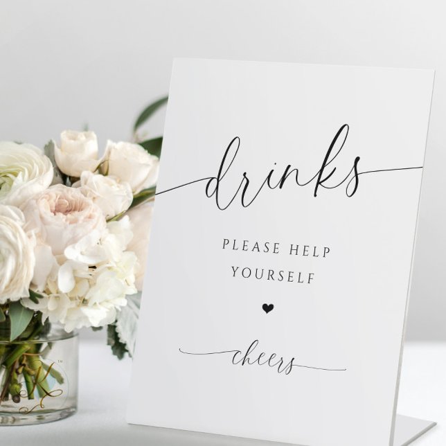 Expositor En L Bar Bebidas Moderno Elegante Rótulo Bridal Shower (Bridal Shower Drinks Sign - Drink Bar Sign - Modern Romantic Simple - Please Help Yourself)