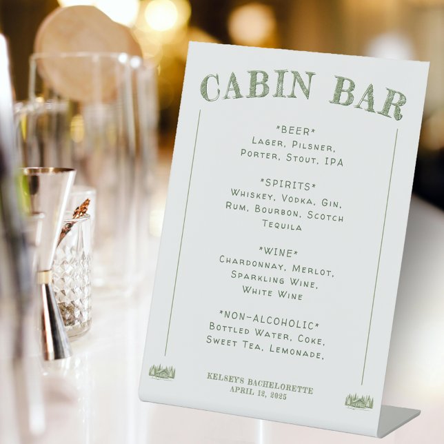Expositor En L Bar de cabinas Green Camp Bachelorette Party (Cabin Bar Green Camp Bachelorette Party Pedestal Sign
)