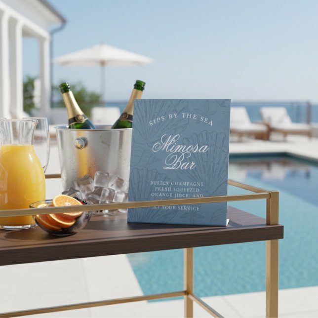 Expositor En L Bar de Mimosa Costas Azules Conchas de Caracol Des (Mimosa Bar Coastal Blue Seashell Bachelorette Pedestal Sign)