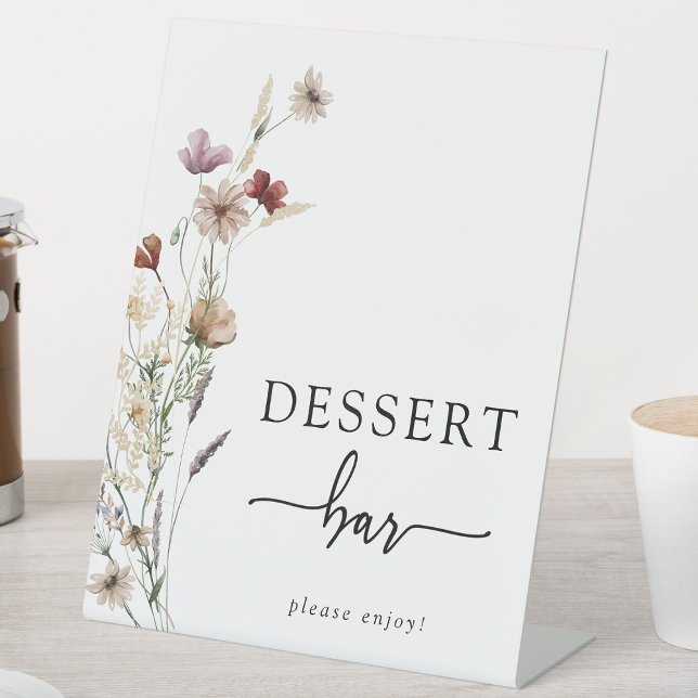 Expositor En L Bar de postres Boho (Boho Wildflower Dessert Bar Pedestal Sign by Painted Paperie)