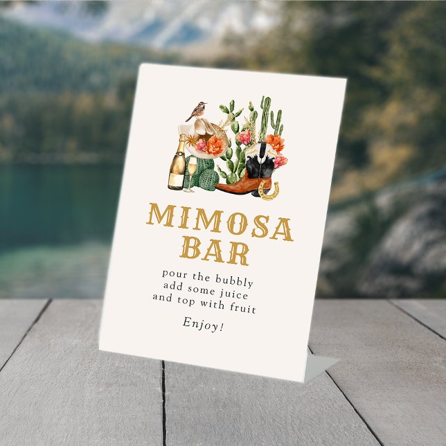 Expositor En L Bar Occidental Boho (Boho Western Mimosa Bar Pedestal Sign by Painted Paperie
)