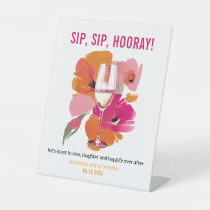 Expositor En L Bar Rótulo Floral Vino Vidrio Sip Hooray