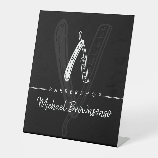 Expositor En L Barbero Moderno Negro con Navaja (Anverso)