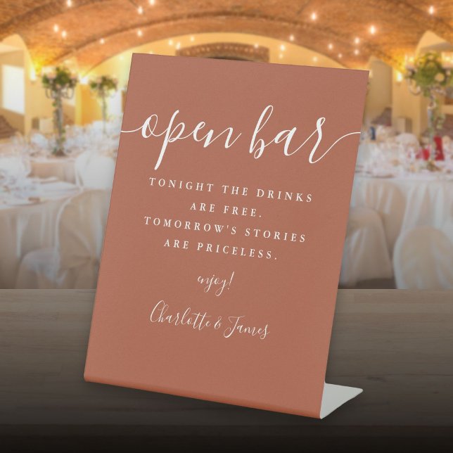 Expositor En L Barra abierta con letra script de terracota (Terracotta Signature Script Open Bar Pedestal Sign)