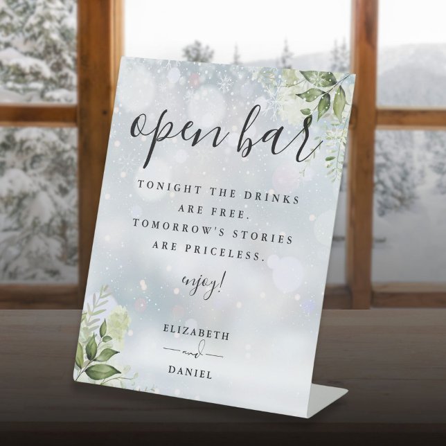 Expositor En L Barra Abierta Floral Elegante de Vegetación Invern (Elegant Winter Greenery Floral Open Bar Pedestal Sign)
