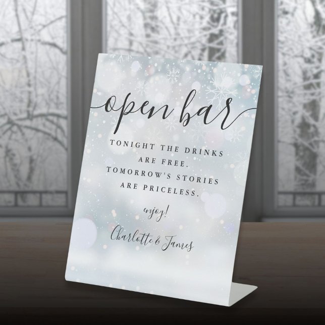 Expositor En L Barra Abierta Invierno Negro Script Signature (Open Bar Winter Black Signature Script Pedestal Sign)