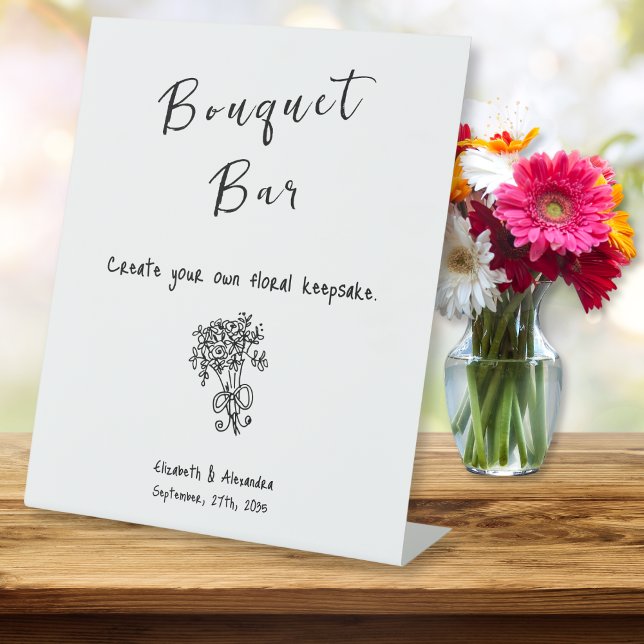 Expositor En L Barra de Bouquet de Boda floral dibujada a mano (Hand Drawn Floral Wedding Bouquet Bar Pedestal Sign)