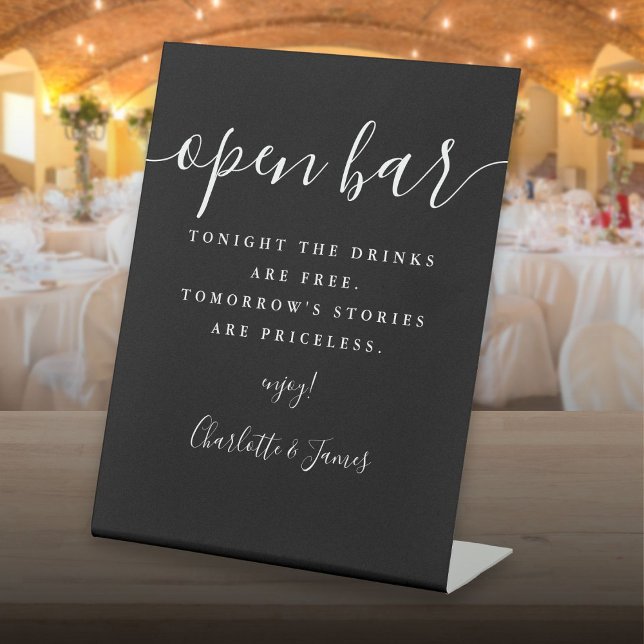 Expositor En L Barra de escritura de firma blanca y negra (Black And White Signature Script Open Bar Pedestal Sign)