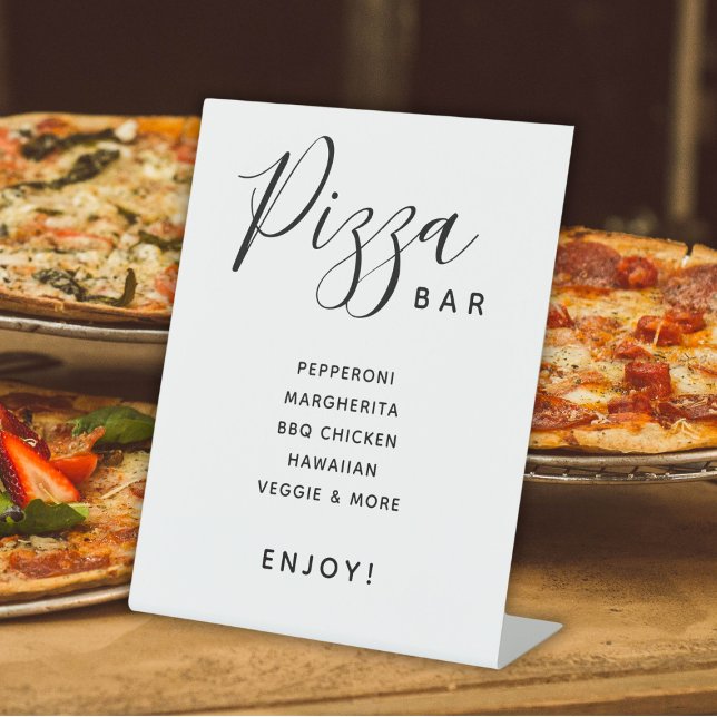Expositor En L Barra de pizzas Boda moderna de guiones (Script Modern Wedding Pizza Bar Pedestal Sign
)