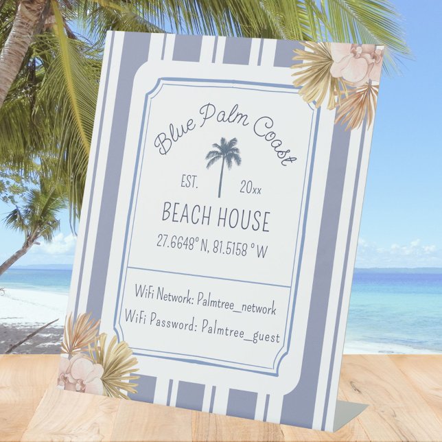 Expositor En L Beach House Blue Strip Coastal Boho Farmhouse Wifi (In situ)