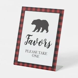 Expositor En L Bear Baby Shower rojo Plaid Favor