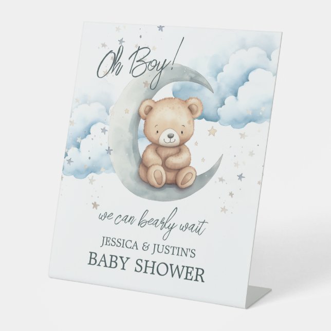 Expositor En L Bearly Wait Moon y Star Baby Shower Welcome Sign (Anverso)