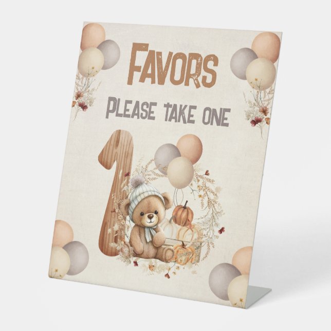 Expositor En L Beary 1er cumpleaños calabazas de otoño Teddy Bear (Anverso)