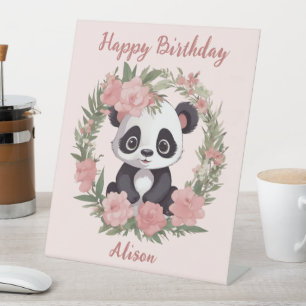 Expositor En L Bebé Adorable Panda Bear con Flores
