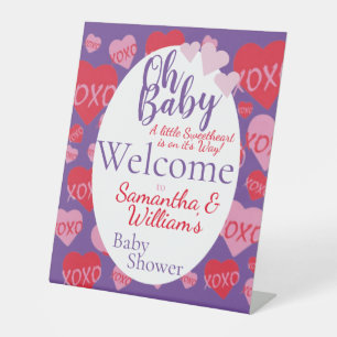 Expositor En L Bebé Cariño Baby Shower Purple Welcome