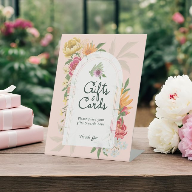 Expositor En L Bebé en florero verano Regalos y tarjetas (Baby in Bloom Summer Floral Garden Gifts & Cards Pedestal Sign)