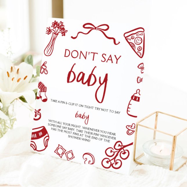Expositor En L Bebé italiano vestido a mano no dice Baby Shower b (Hand Drawn Italian Baby Dont Say Baby Baby Shower Sign )