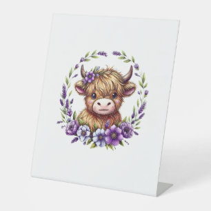 Expositor En L Bebé Vaca Highland Con Flores Púrpuras Escocia Lej