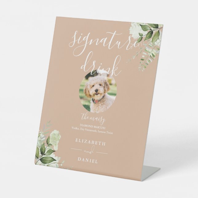 Expositor En L Bebida característica de boda con vegetación verde (Anverso)