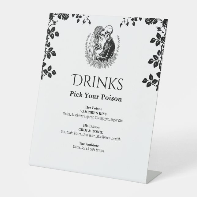 Expositor En L Bebidas Boda Esqueleto Gótico Elegante Blanco (Anverso)
