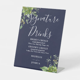 Expositor En L Bebidas con firma azul de la marina floral verde