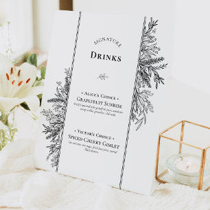 Expositor En L Bebidas con firma Boda de verde blanco y negro