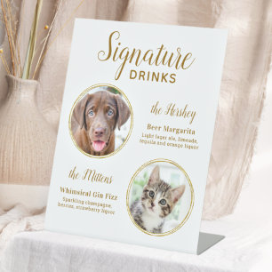 Expositor En L Bebidas con firma Boda Mascota de oro elegante 2 F