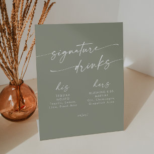 Expositor En L Bebidas con firma de Boda verde Boho Moda Sage